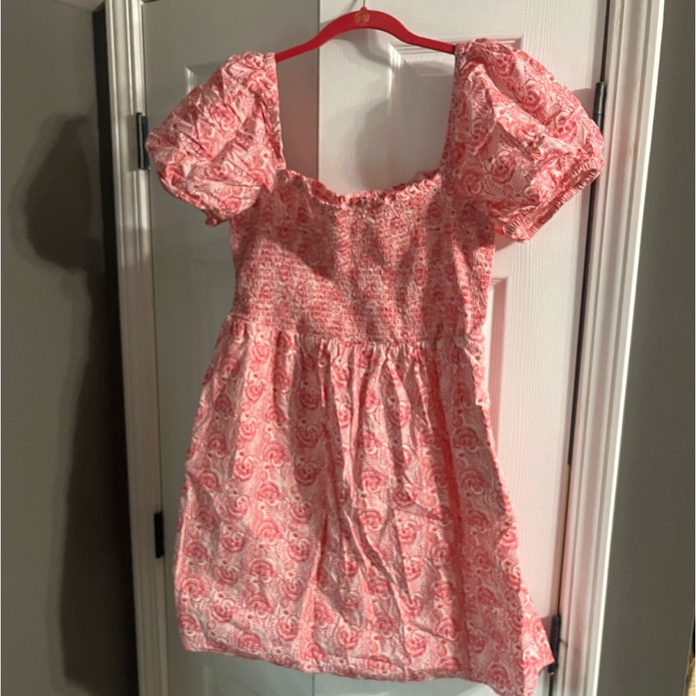 EUC J Crew size XL pink print puff sleeve dress